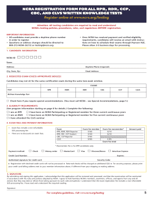 NCRA Registration Form for Written Knowledge Tests