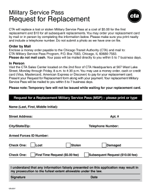 Military Service Pass Replacement Request