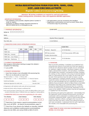 NCRA Registration Form for Skills Tests