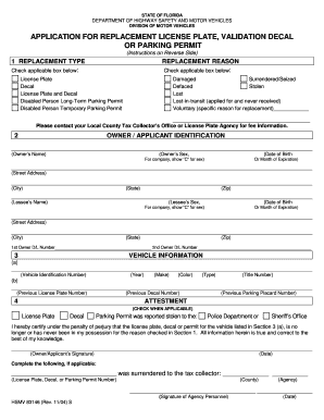 Florida Replacement License Plate Application