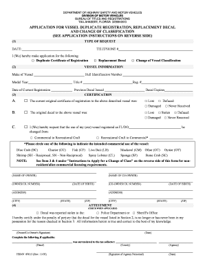 Florida Vessel Duplicate Registration Application