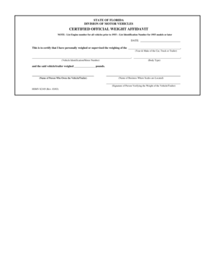 Florida Certified Official Weight Affidavit