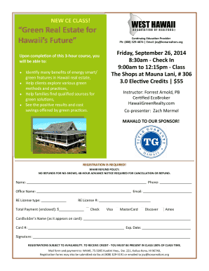 Hawaii Real Estate Continuing Education Registration Form