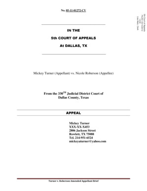 051101272CV IN THE 5th COURT OF APPEALS At DALLAS, TX Mickey Turner (Appellant) vs