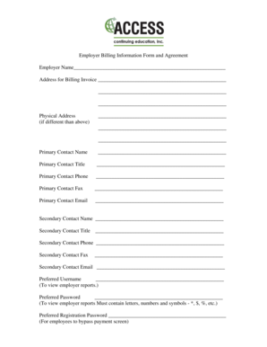 Employer Billing Information Form and Agreement