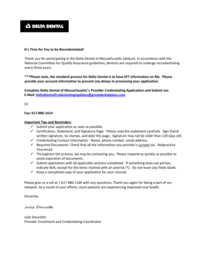 Delta Dental of Massachusetts Provider Credentialing Application