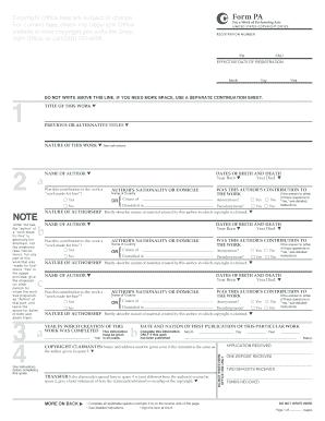Form PA for Performing Arts Registration
