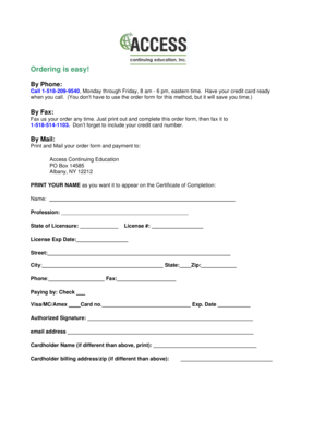 Kentucky State Mandated Course Order Form