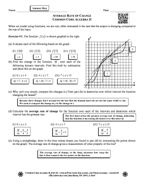 Algebra II Average Rate of Change Worksheet