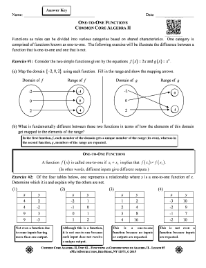 Algebra II One-to-One Functions Worksheet