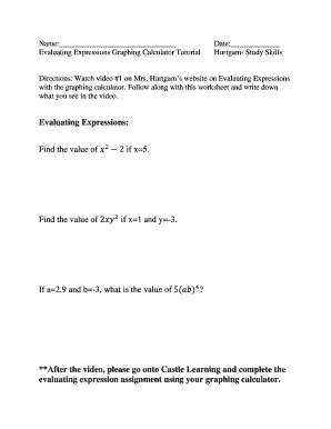 Evaluating Expressions Worksheet