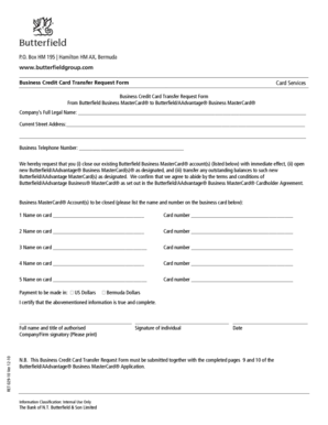 Business Credit Card Transfer Request Form