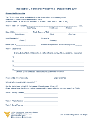 J-1 Exchange Visitor Visa Form DS-2019