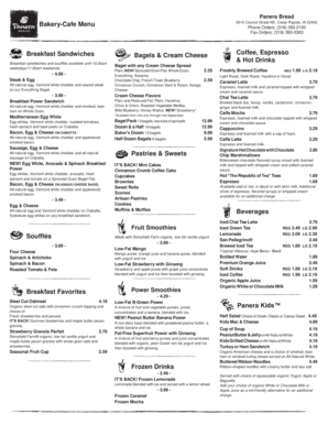Panera Bread Fax Menu Order Form