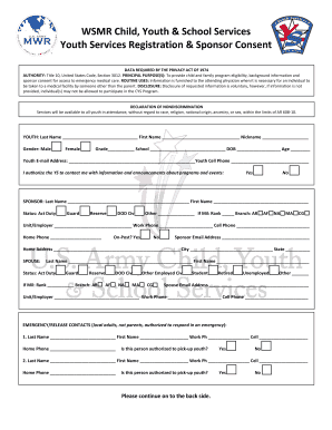 US Military Youth Services Registration & Sponsor Consent Form