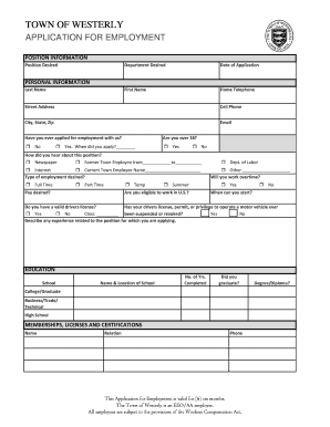 Town of Westerly Application for Employment