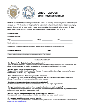 Direct Deposit Email Paystub Signup Form