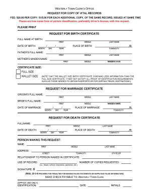 Request for Copy of Vital Records
