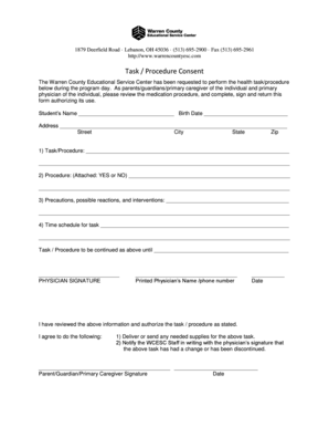 Task Procedure Consent Form