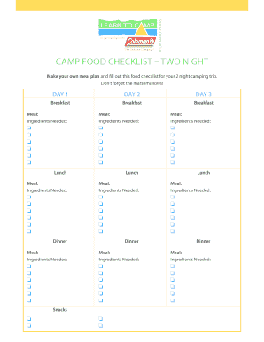 printable camping food checklist edit fill out download form