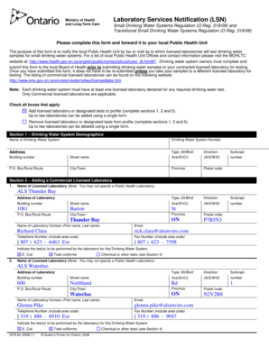 Ontario Drinking Water Laboratory Notification Form