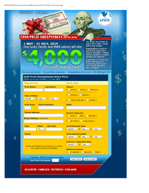 Family and MWR Cash Prize Sweepstakes Entry Form