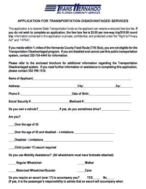 Transportation Disadvantaged Services Application