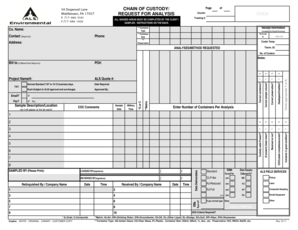 Chain of Custody Form for Sample Analysis