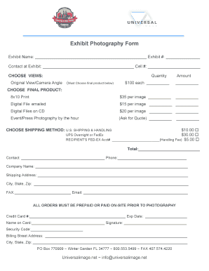 Exhibit Photography Order Form