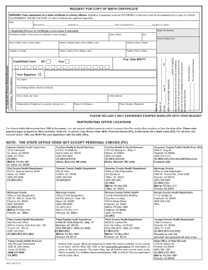 Arizona Request for Copy of Birth Certificate