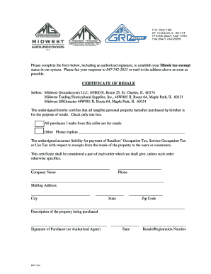 Illinois Certificate of Resale