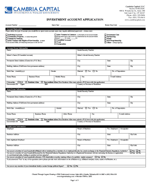 Cambria Capital Investment Account Application