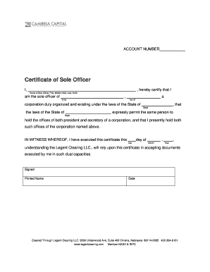 Certificate of Sole Officer