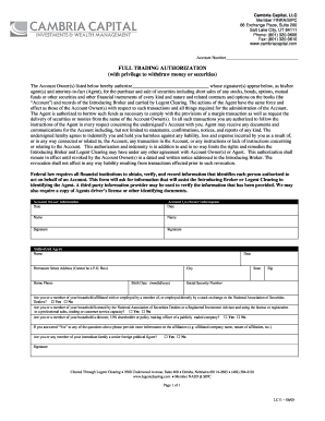 Full Trading Authorization Form
