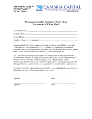 Customer Consent to Purchase of Penny Stock