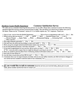 Davidson County Health Department Customer Satisfaction Survey