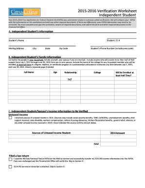 2015-2016 Verification Worksheet