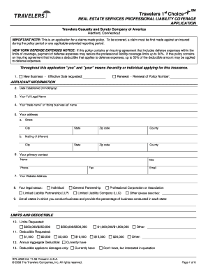 Real Estate Services Professional Liability Application