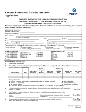 Lawyers Professional Liability Insurance Application