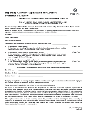 Departing Attorney Application for Lawyers Professional Liability Insurance