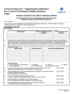 Environmental Law Supplemental Application for Lawyers Professional Liability Insurance