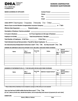 Workers Compensation Insurance Questionnaire