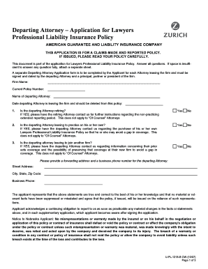 Departing Attorney Application for Lawyers Professional Liability Insurance