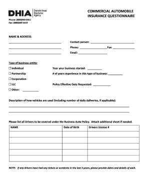 Commercial Automobile Insurance Questionnaire