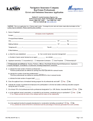 Errors and Omissions Insurance Application