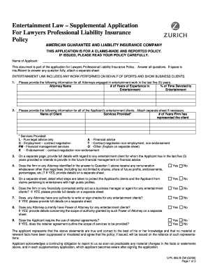 Entertainment Law Supplemental Application