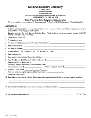 Claim/Potential Claim Supplemental Application