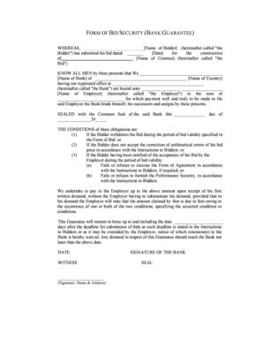 Form of Bid Security (Bank Guarantee)