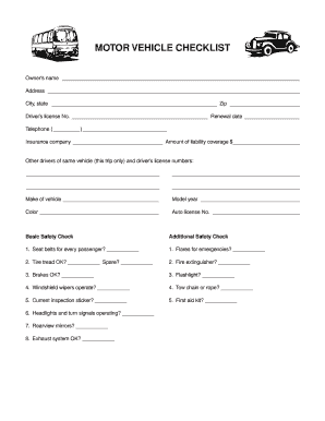 Motor Vehicle Checklist