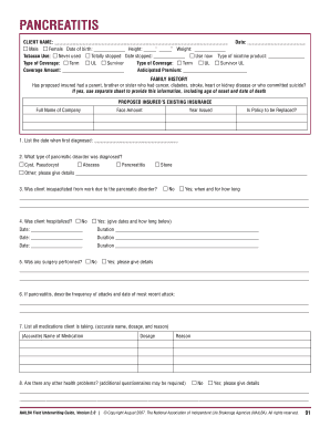 Pancreatitis Insurance Application Form